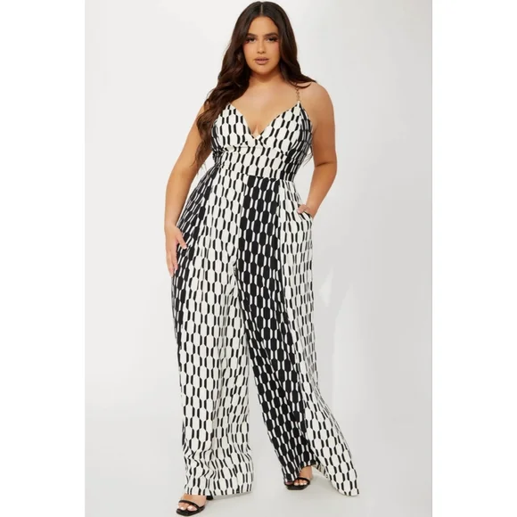 Fashion Nova | Krisha Satin Jumpsuit - White/Black - Picture 1 of 3
